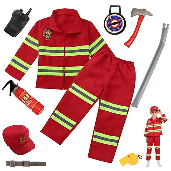 Fire Chief Costume Firefighter Role Play Fireman Dress-up Set for Kids 3-6 Years Toddler Best Gift Birthday Christmas Present(10 pcs)