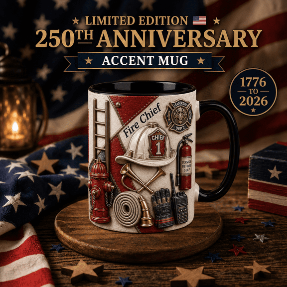 Fire Chief Mug 3D Effect 250th Anniversary Patriotic Gift 1776-2026