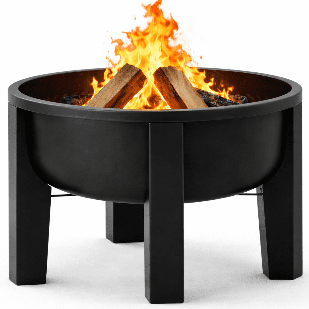 Fire Chief Wood Burning Fire Pit with Tabletop Lid – Modern Outdoor Metal Fire Pit for Patio & Backyard – Premium Heavy Duty Fire Pit Bowl with Multi-Use Side Table (Modern Bowl)
