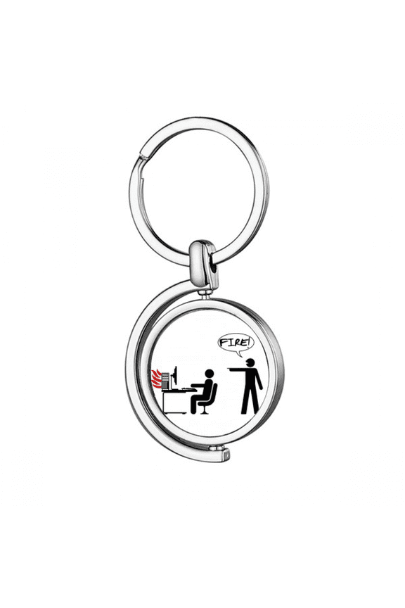 Fire Computer Work Desk Art Deco Fashion Rotating Keychain Metal Keyring Holder