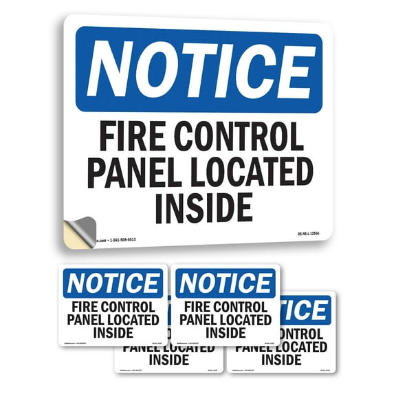 Fire Control Panel Located Inside OSHA Notice Vinyl Decal Label 24 Inch x 18 Inch - 5 Pack