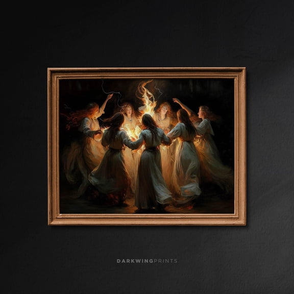 Fire Dance Wall Art, Nymphs Witches Dancing, Gothic, Dark Academia, Vintage, Moody Fun Print, Art Print Print, G UNFRAMED Poster, Wall Art for Decor, Present, 24x36