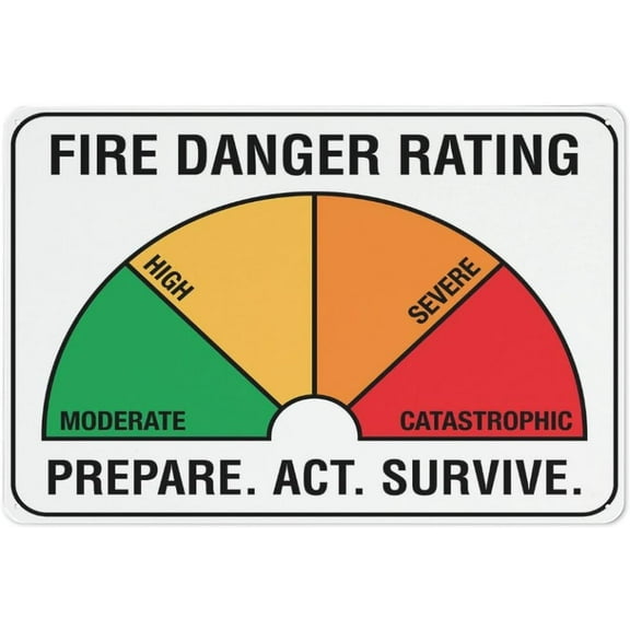 Fire Danger Rating Sign 12 X 8 Inches Reflective Aluminum Metal Warning Signage With Symbol For Indoor Outdoor Use