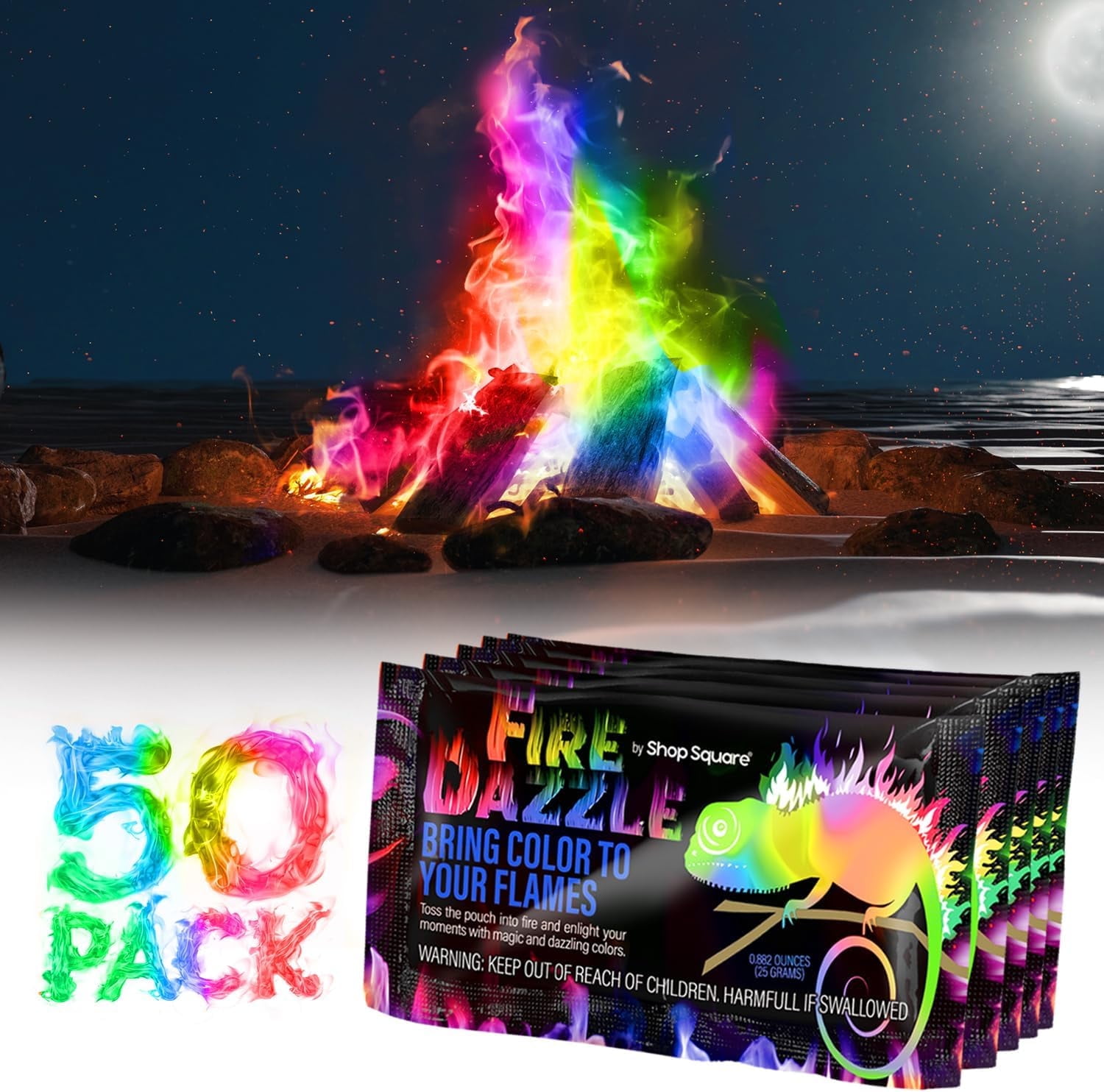 Fire Dazzle Colorful Fire Packets for Camping, Fireplace, Fire Pit