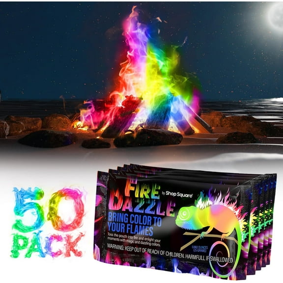 Fire Dazzle Fire Color Flame for Campfire, 50 Pack Color Fire Packets, Fire Color Changing Packets Fire Pit
