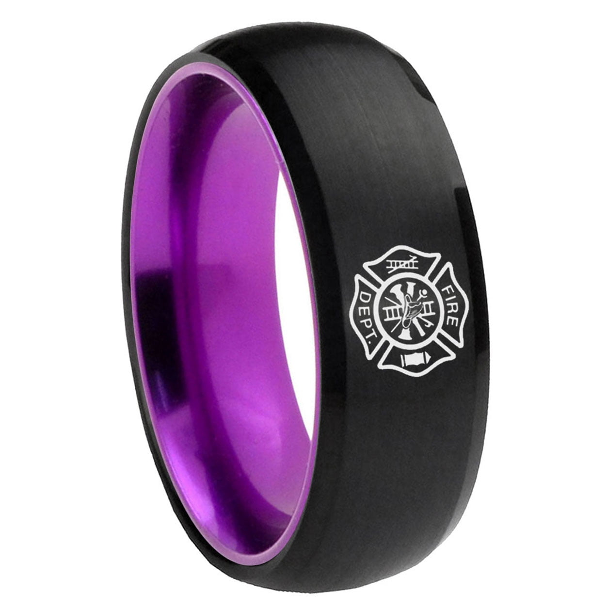Fire Department 8MM Dome Black And Purple Tungsten Men Ring - Walmart.com
