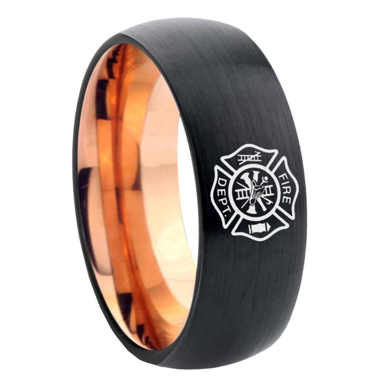 Fire Department 8MM Dome Black And Rose Gold Tungsten Wedding Ring ...