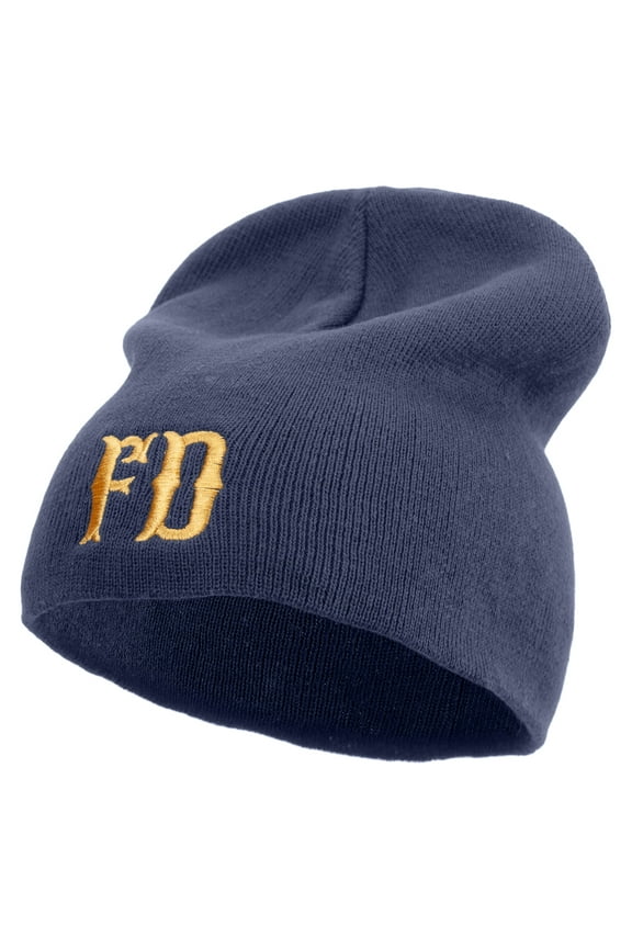 Fire Department Badge Big Size Superior Cotton Short Knit Beanie - Navy XL-3XL