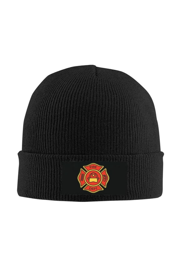 Fire Department Badge Icon Men Women Knitted Hat Adult Knit Beanie For Fall Winter Knit Hat Cap