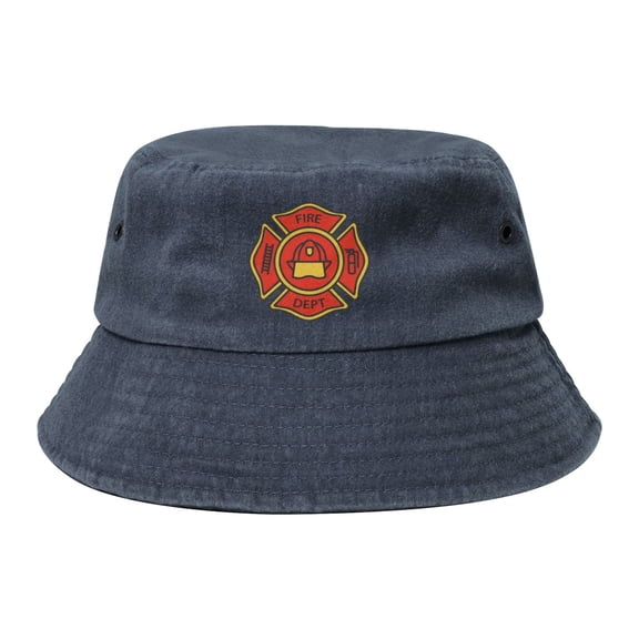 Fire Department Badge Icon Washed Bucket Hat For Men Women Denim Bucket Hat Sun Hat Cowboy Fishing Beach Hat
