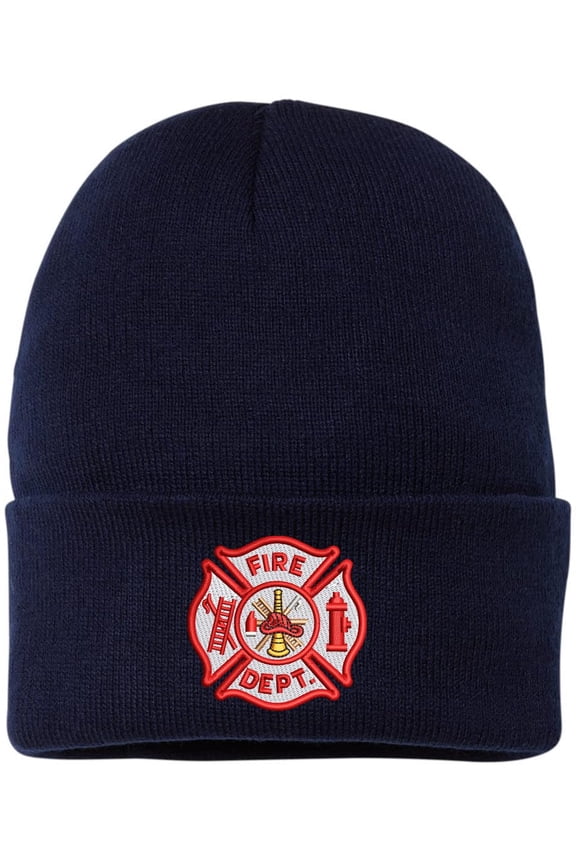 Fire Department Beanie Embroidered FIRE DEPT Watch Cap Warm Winter Hat for First Responders and Supporters (NavyBlue)