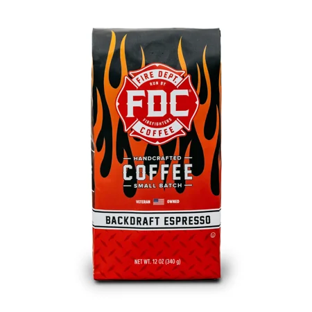 Fire Department Coffee Backdraft Espresso Dark Roast Premium Whole Bean Coffee, 12 oz