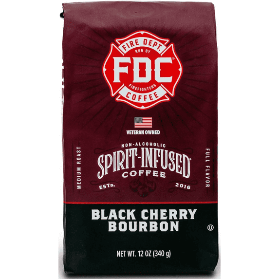 Fire Department Coffee, Black Cherry Bourbon Infused, Premium Ground Coffee, Medium Roast 12 oz.