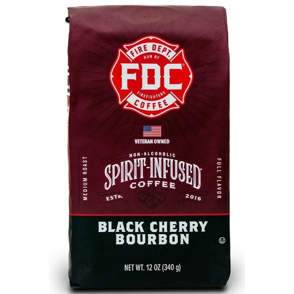 Fire Department Coffee Black Cherry Bourbon Infused Medium Roast Premium Whole Bean Coffee, 12 oz
