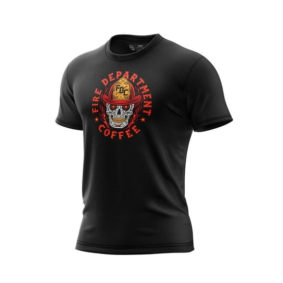 Fire Department Coffee Black Skull Athletic Fit Cotton T-Shirt, XS