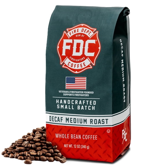 Fire Department Coffee Original Decaffeinated Medium Roast Premium Whole Bean Coffee, 12 oz