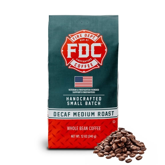 Fire Department Coffee Original Decaffeinated Medium Roast Premium Whole Bean Coffee, 12 oz
