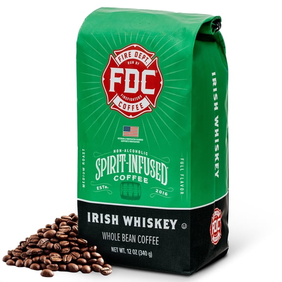 Fire Department Coffee Irish Whiskey Infused Medium Roast Premium Whole Bean Coffee, 12 oz