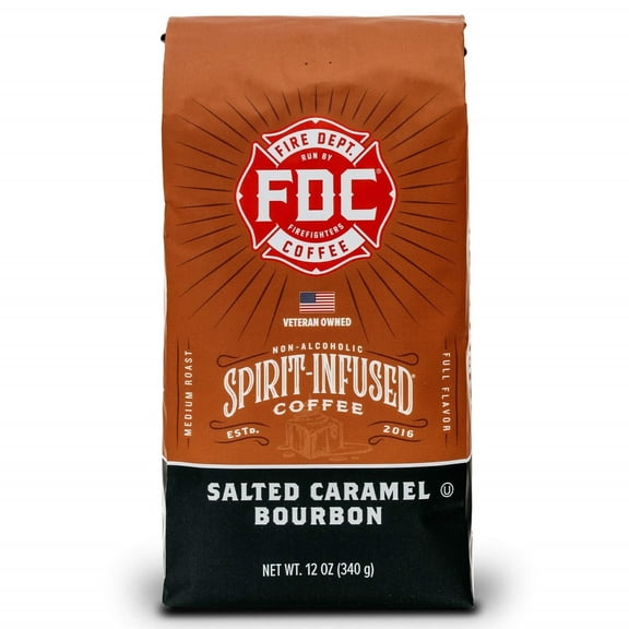 Fire Department Coffee, Salted Caramel Bourbon Infused, Premium Ground Coffee, Medium Roast 12 oz.