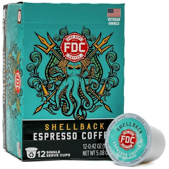 Fire Department Coffee Shellback Espresso Medium Roast Premium K-Cup Coffee Pods (12 Pack)