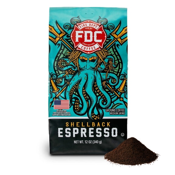 Fire Department Coffee, Shellback Espresso, Premium Ground Coffee, Medium Roast, 12 oz.