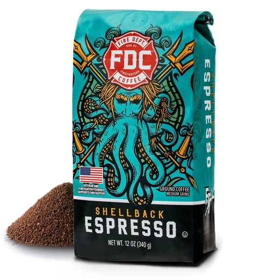 Fire Department Coffee, Shellback Espresso, Premium Ground Coffee, Medium Roast, 12 oz.