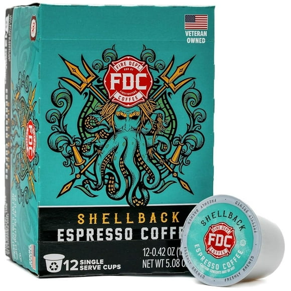 Fire Department Coffee, Shellback Espresso, Premium K-Cup Coffee Pods, Medium Roast (12 Pack)