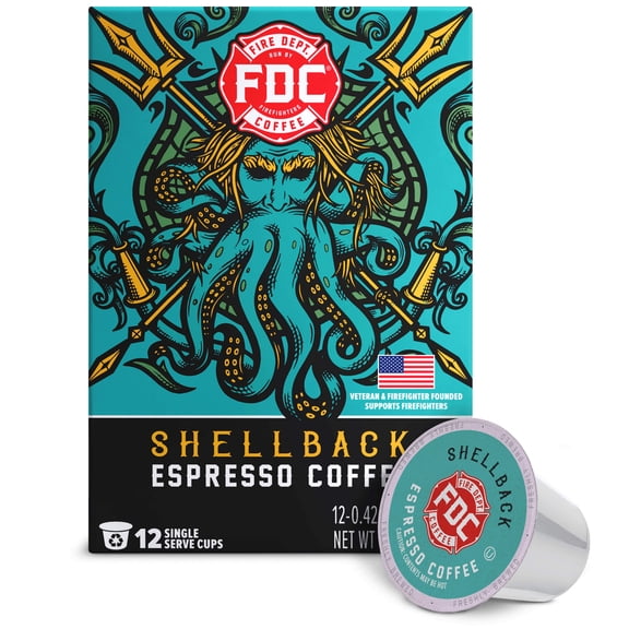 Fire Department Coffee, Shellback Espresso, Premium K-Cup Coffee Pods, Medium Roast, 12 Pack