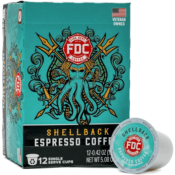 Fire Department Coffee, Shellback Espresso, Premium K-Cup Coffee Pods, Medium Roast, 12 Pack