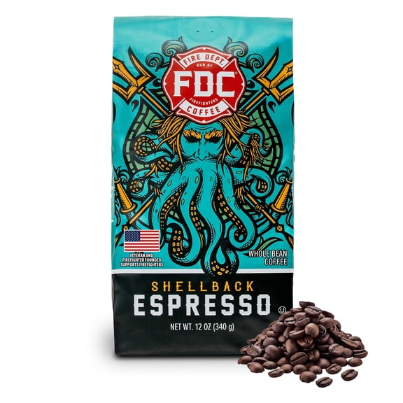 Fire Department Coffee Shellback Espresso Medium Roast Premium Whole Bean Coffee, 12 oz