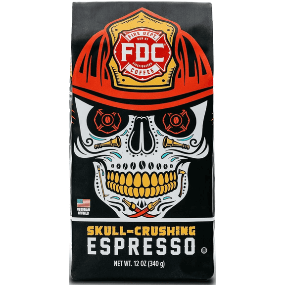 Fire Department Coffee Skull-Crushing Espresso Dark Roast Premium Ground Coffee, 12 oz