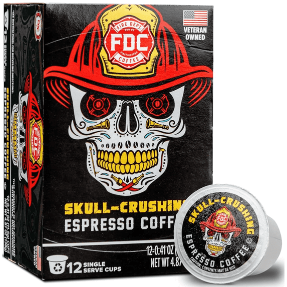 Fire Department Coffee Skull-Crushing Espresso Dark Roast Premium K-Cup Coffee Pods, 12 Pack