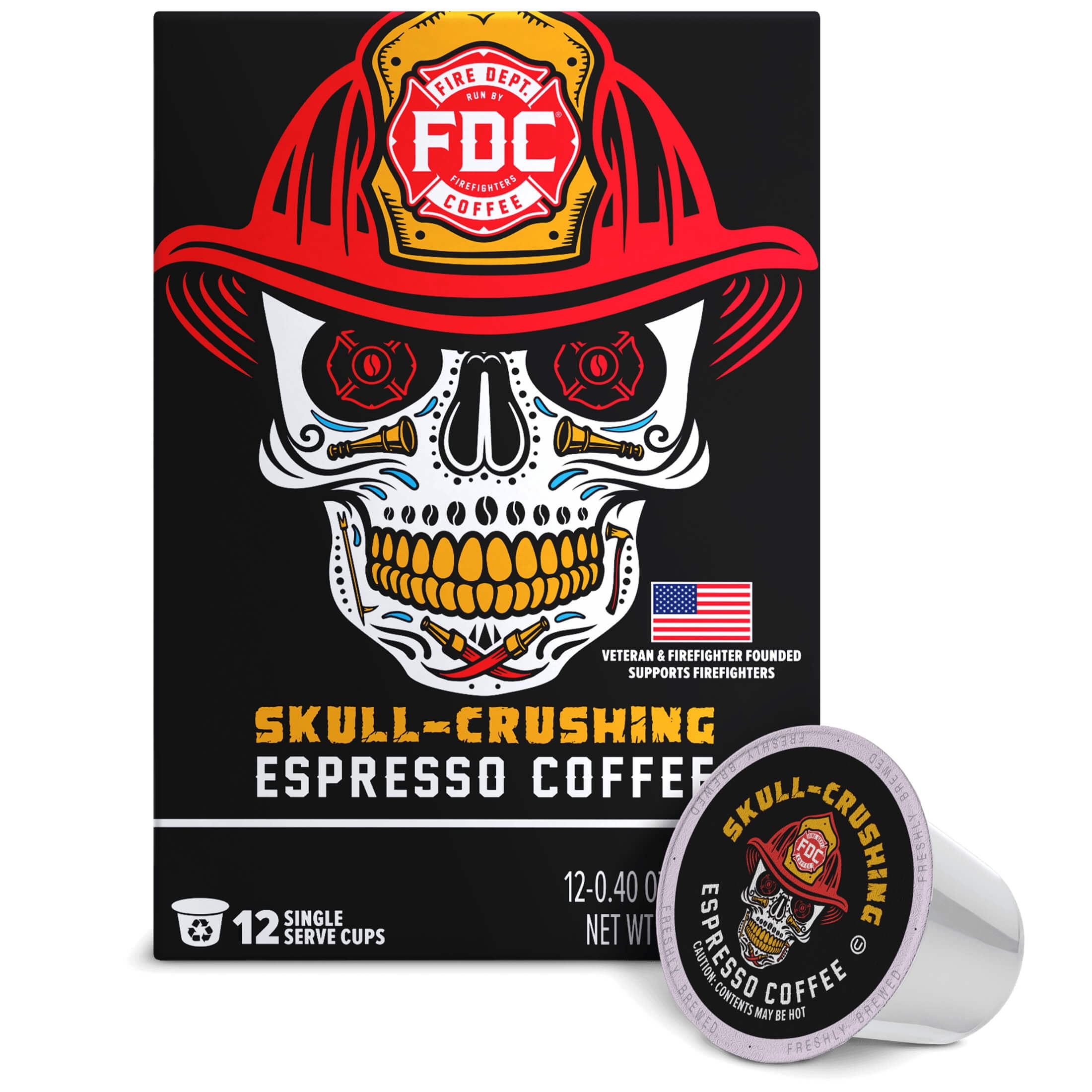 Fire Department Coffee Skull-Crushing Espresso Dark Roast Premium K-Cup Coffee Pods, 12 Pack