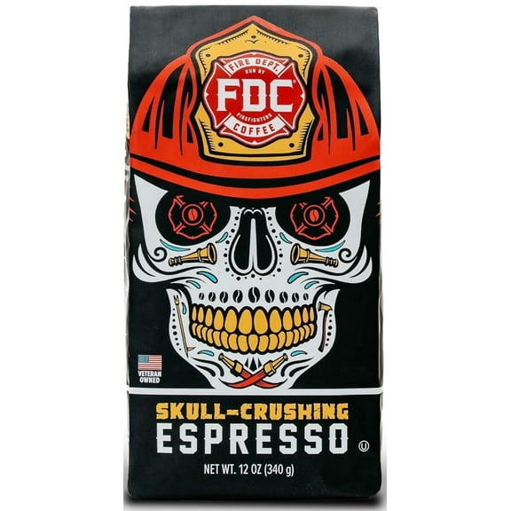 Fire Department Coffee Skull Crushing Espresso Dark Roast Premium Ground Coffee, 12 oz