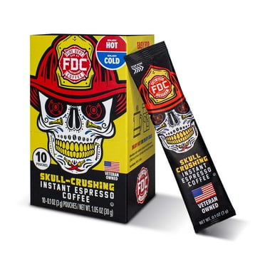 Fire Department Coffee, Skull-Crushing Instant Espresso, Instant Coffee Packets, Pack of 10
