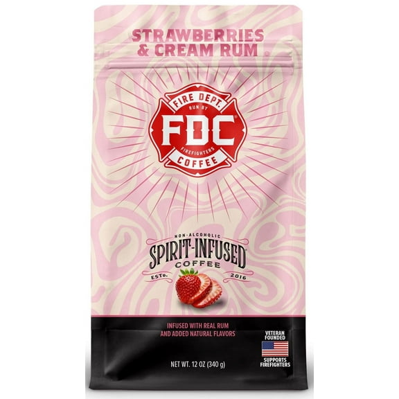 Fire Department Coffee Strawberries & Cream Rum Infused Medium Roast Premium Ground Coffee, 12 oz