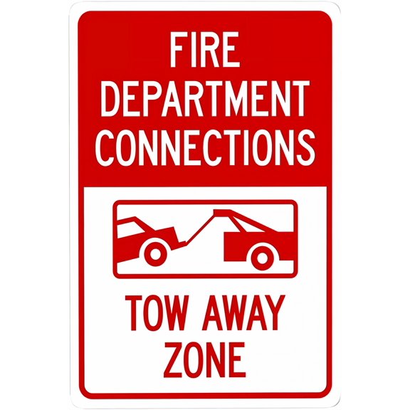 Fire Department Connections Tow Away Zone with Graphic - 8"x12" Metal Security Tin Warning Sign, Fire Zone Decor for Street Business Home Wall Safety