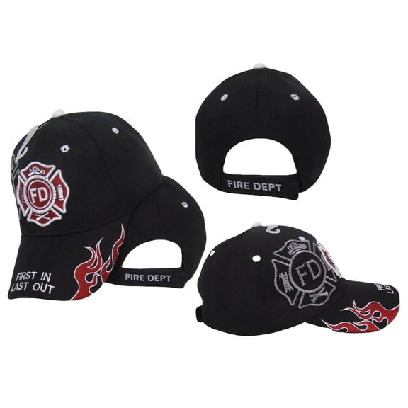 Fire Department Dept First In Last Out Shadow Black Embroidered Cap Hat R3