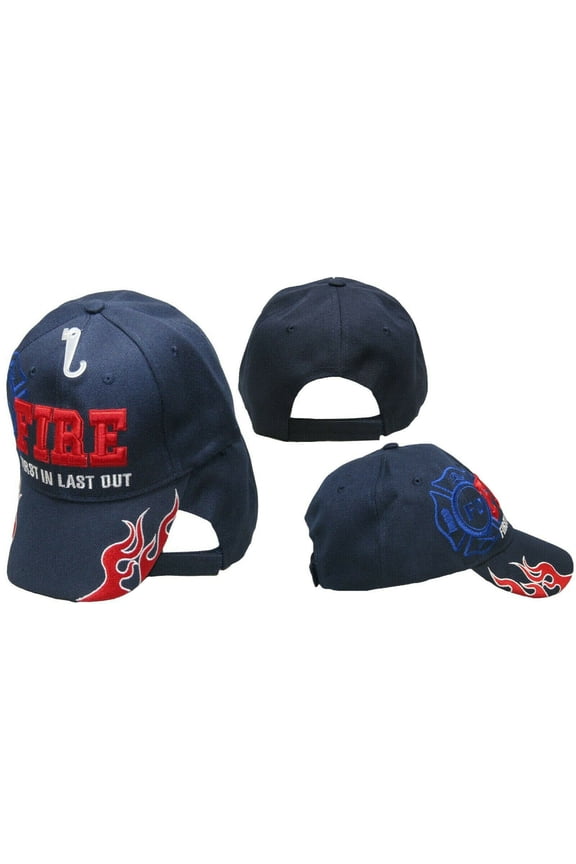 Fire Department Dept First In Last Out Shadow Blue Embroidered Cap Hat R1