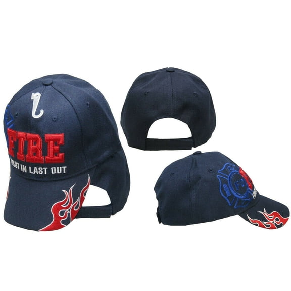 Fire Department Dept First In Last Out Shadow Blue Embroidered Cap Hat R1