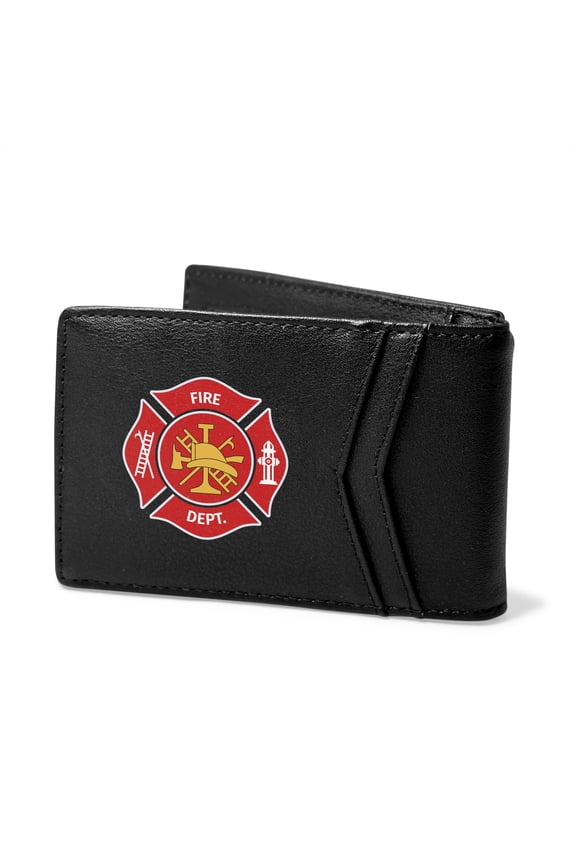 Fire Department Firefighter Black PU Leather Slim RFID Resistant Bi-fold Wallet