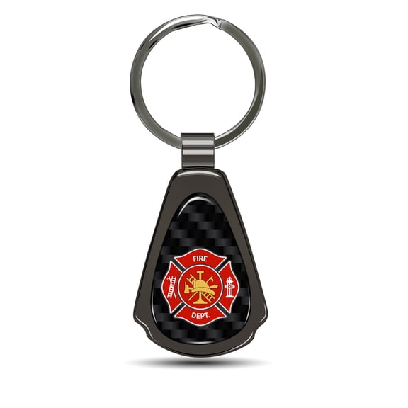 Fire Department Firefighter Real Carbon Fiber Gunmetal Gray Teardrop Key Chain