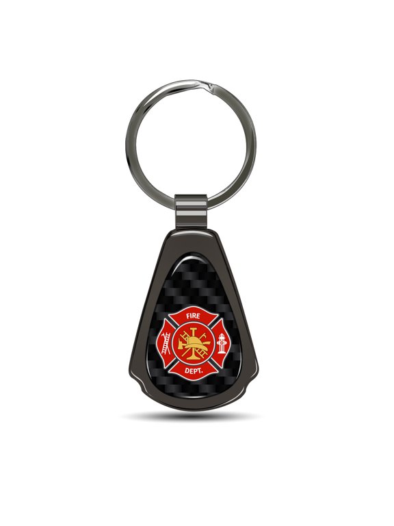 Fire Department Firefighter Real Carbon Fiber Gunmetal Gray Teardrop Key Chain