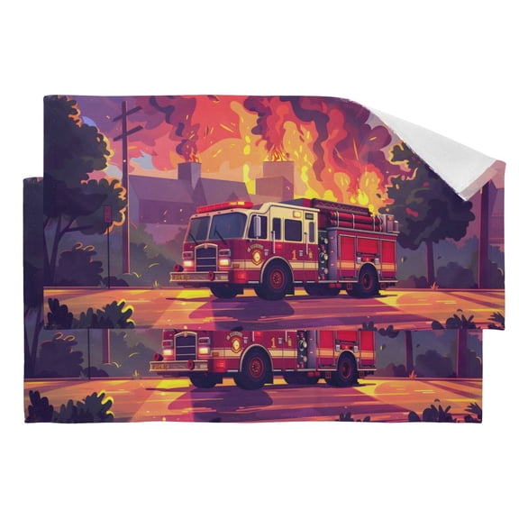 Fire Department Firetruck Hand Towel Absorbent Bath Towels for Bathroom Sports Gym 28" x 14" Set of 2