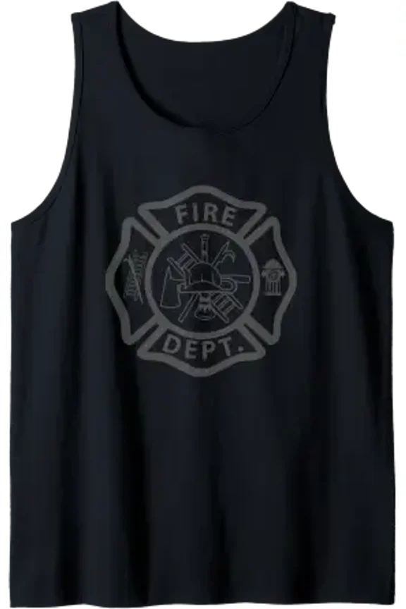 Fire Department Flag Black Patch Fireman Proud Firefighter Tank Top Size S-3XL