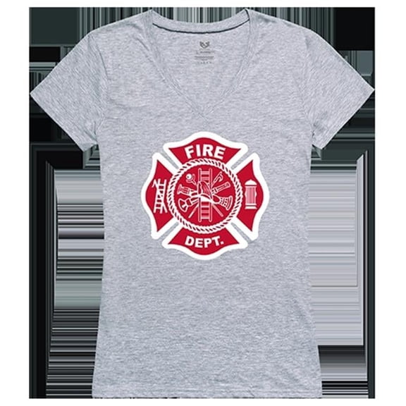 Fire Department Graphic V-Neck T-Shirt, Heather Gray - Medium