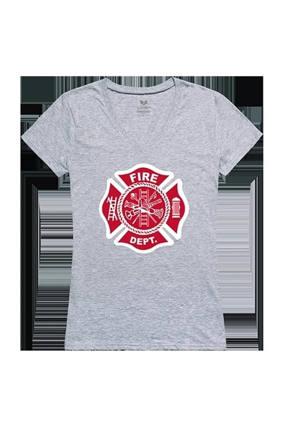 Fire Department Graphic V-Neck T-Shirt, Heather Gray - Small