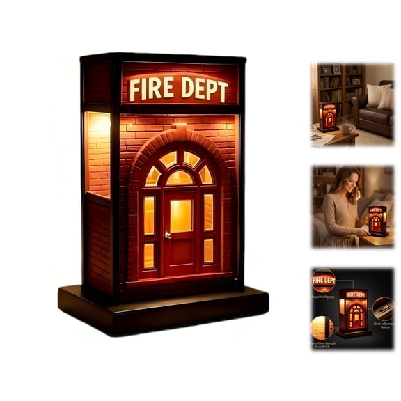 Fire Department Lamp  Retro 3D Table Light  Small LED Light with House Shape | for Bookshelf Game Room Office Bedroom Bedside Table Inauguration Gift Decoration_1PC
