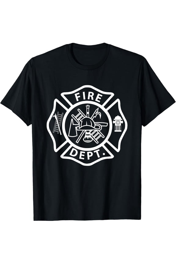 Fire Department Logo Uniform Fireman Symbol Firefighter Gear T-ShirtMen's and women's gift, black and white T-shirt, size: Extra large S-4XL