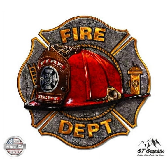 Fire Department Maltese Badge - 3" Vinyl Sticker - For Car Laptop I-Pad Phone Helmet Hard Hat - Waterproof Decal